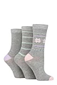 Women's 3 Pair SOCKSHOP Lazy Panda Christmas Bamboo Socks - Grey Fair Isle