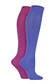 Women's 2 Pair Lazy Panda Plain and Patterned Bamboo Knee High Socks with Smooth Toe Seams - Neon Lights