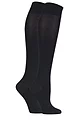 Women's 2 Pair Lazy Panda Plain and Patterned Bamboo Knee High Socks with Smooth Toe Seams - Black