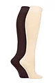 Women's 2 Pair SOCKSHOP Plain and Patterned Bamboo Knee High Socks with Smooth Toe Seams - Cocoa