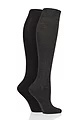 Women's 2 Pair SOCKSHOP Plain and Patterned Bamboo Knee High Socks with Smooth Toe Seams - Grey