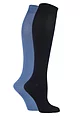 Women's 2 Pair Lazy Panda Plain and Patterned Bamboo Knee High Socks with Smooth Toe Seams - Navy / Blue