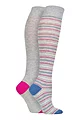 Women's 2 Pair SOCKSHOP Plain and Patterned Bamboo Knee High Socks with Smooth Toe Seams - Silver Glow