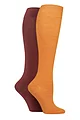 Women's 2 Pair SOCKSHOP Plain and Patterned Bamboo Knee High Socks with Smooth Toe Seams - Marmalade