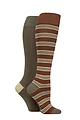 Women's 2 Pair Lazy Panda Plain and Patterned Bamboo Knee High Socks with Smooth Toe Seams - Coffee Moss Stripe