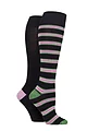 Women's 2 Pair Lazy Panda Plain and Patterned Bamboo Knee High Socks with Smooth Toe Seams - Petal Stripe