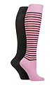 Women's 2 Pair SOCKSHOP Plain and Patterned Bamboo Knee High Socks with Smooth Toe Seams - Smokey Pink Stripe
