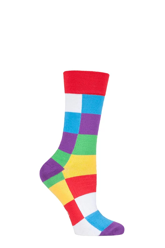 Mens Ladies and Kids 1 Pair SOCKSHOP Friendship Friday with Elmer Patchwork Bamboo Socks